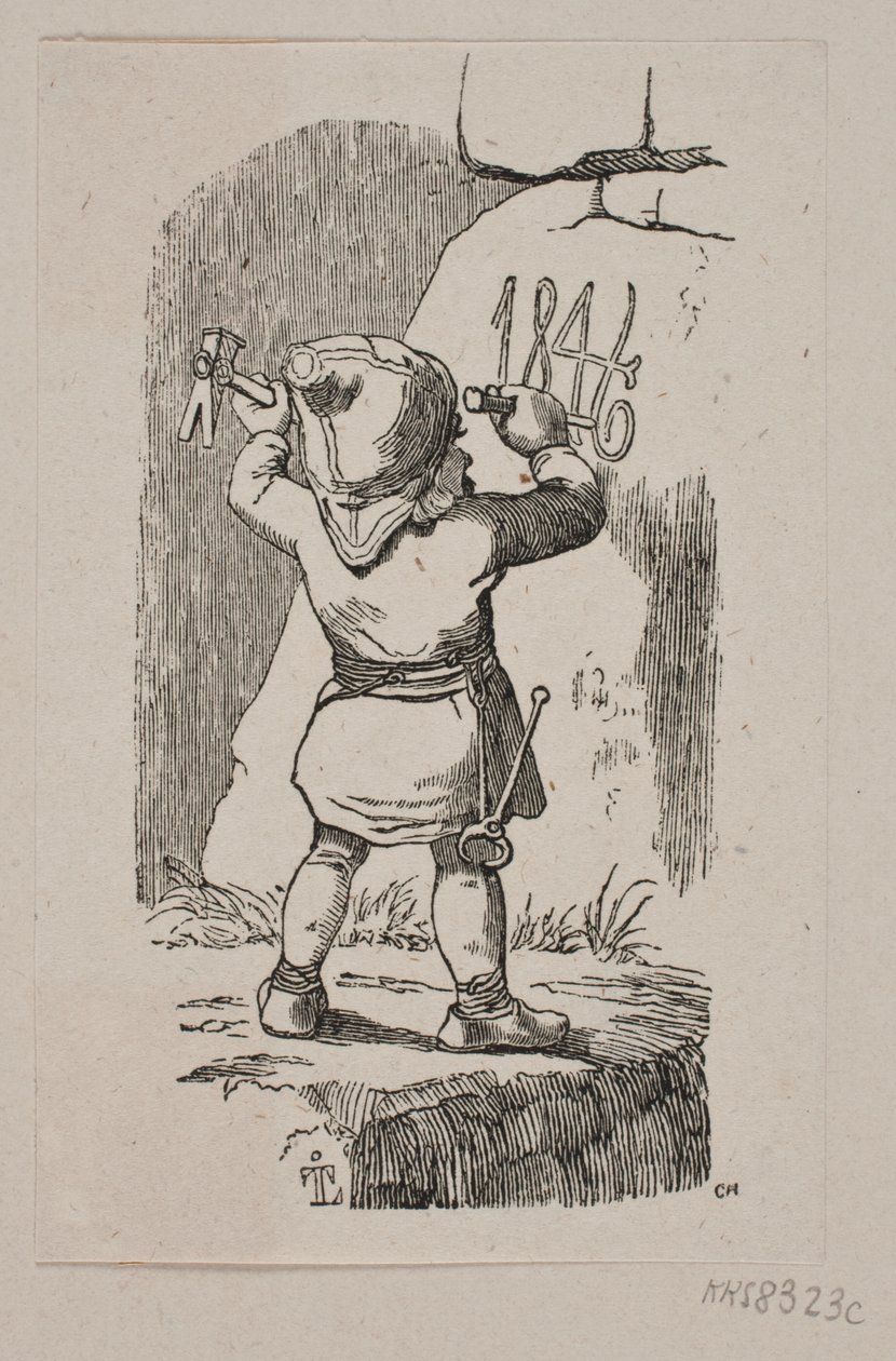 A Gnome Carving the Year 1846 into a Rock by H. C. Henneberg