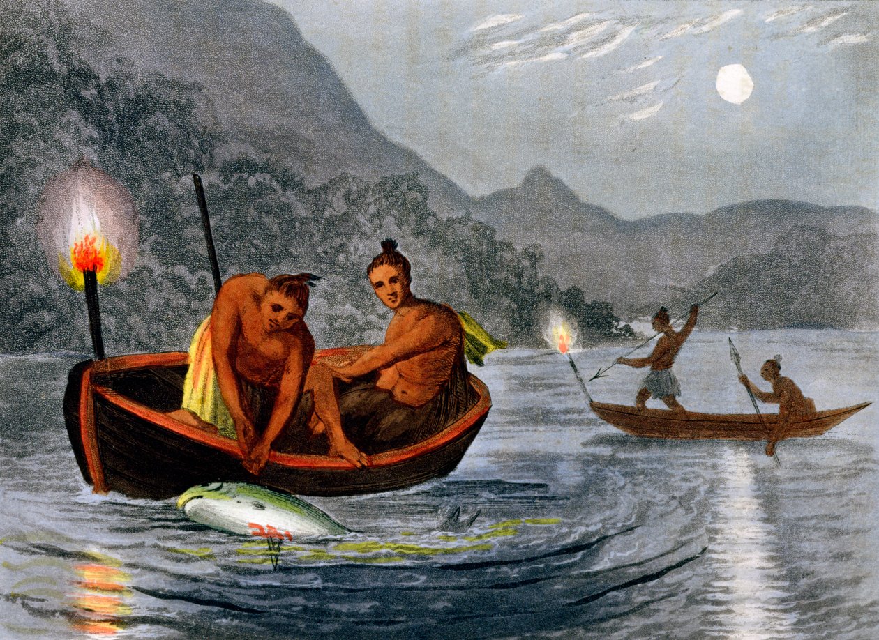 Native Americans Fishing by Torchlight in North America, 1813