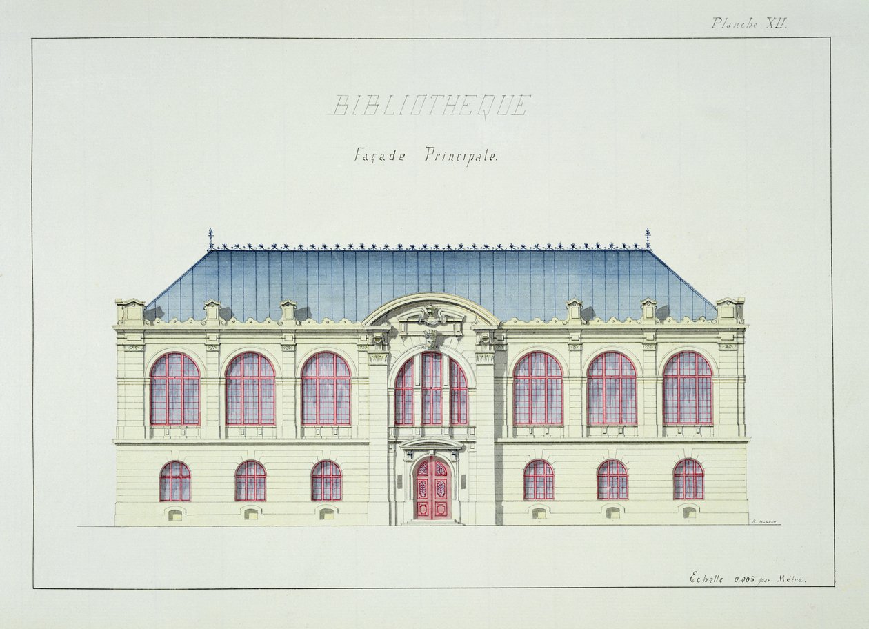 Main Facade of a Library, Plate XII from a Folio of Designs