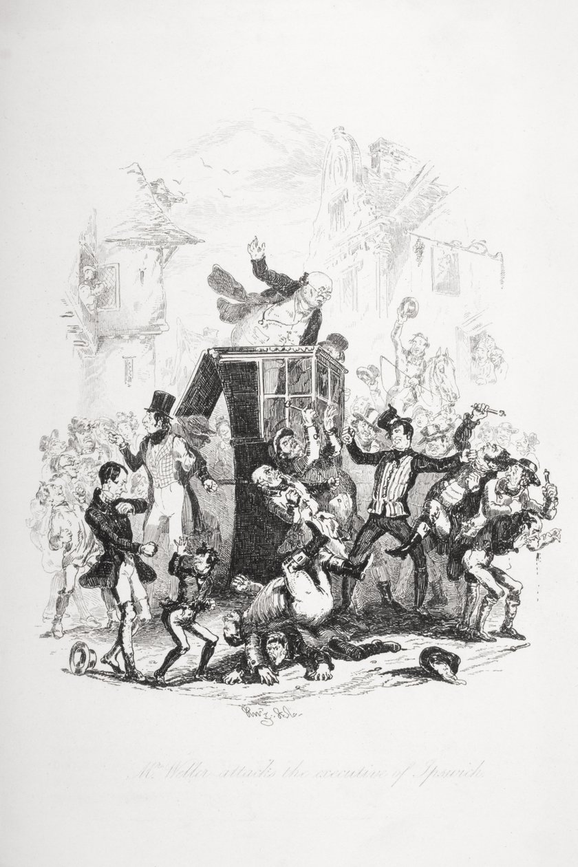 Mr. Weller attacks the executive of Ipswich, illustration from 