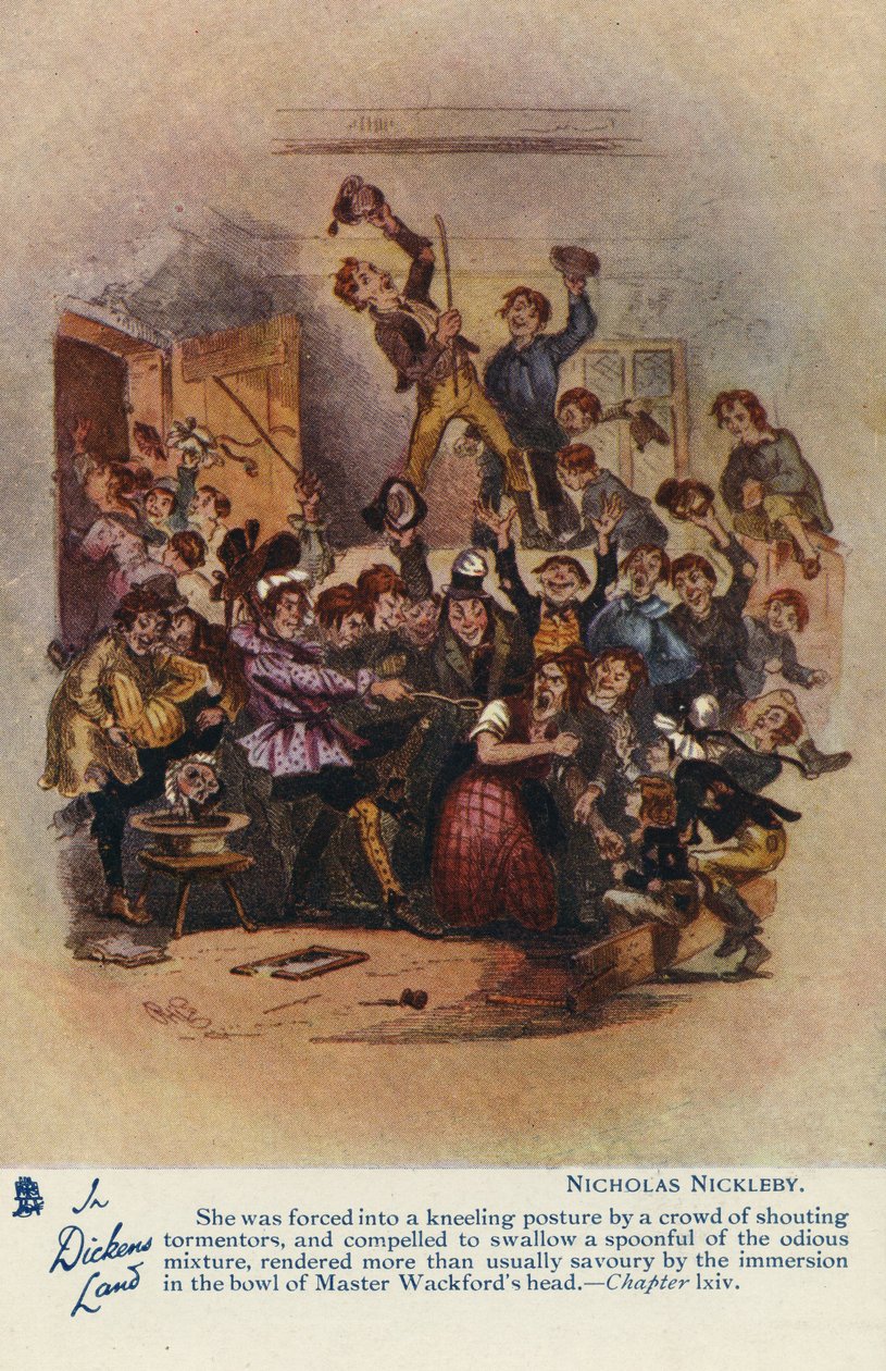 In Dickens Land - Nicholas Nickleby Postcard, c.1905 by Hablot Knight (1815-92) (after) Browne