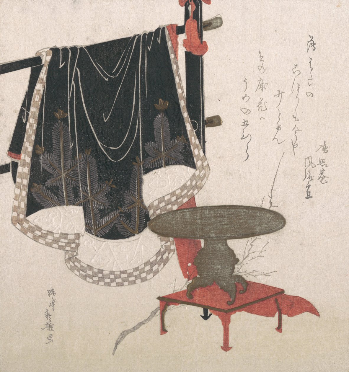 Flower Vase with Stand, Dress Hanging on a Clothesrack by Hachifusa Shuri