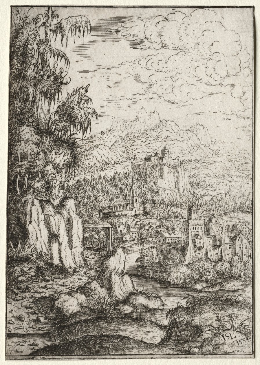 Landscape with a Road to a Castle on an Island in a River, 1554 by Hanns Sebald Lautensack