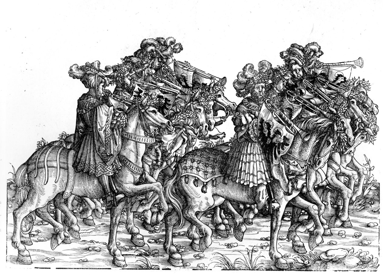 Ten Musicians with Trumpets, from the Triumphal Procession of the Emperor Maximilian I, c.1517 by Hans Burgkmair