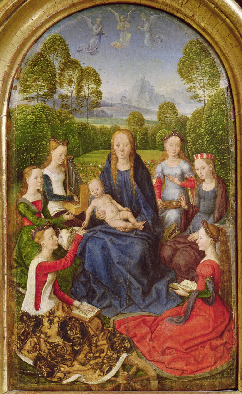 Virgin and Child with Saints, Left Hand Panel from the Diptych of Jean du Cellier, c.1490 by Hans Memling