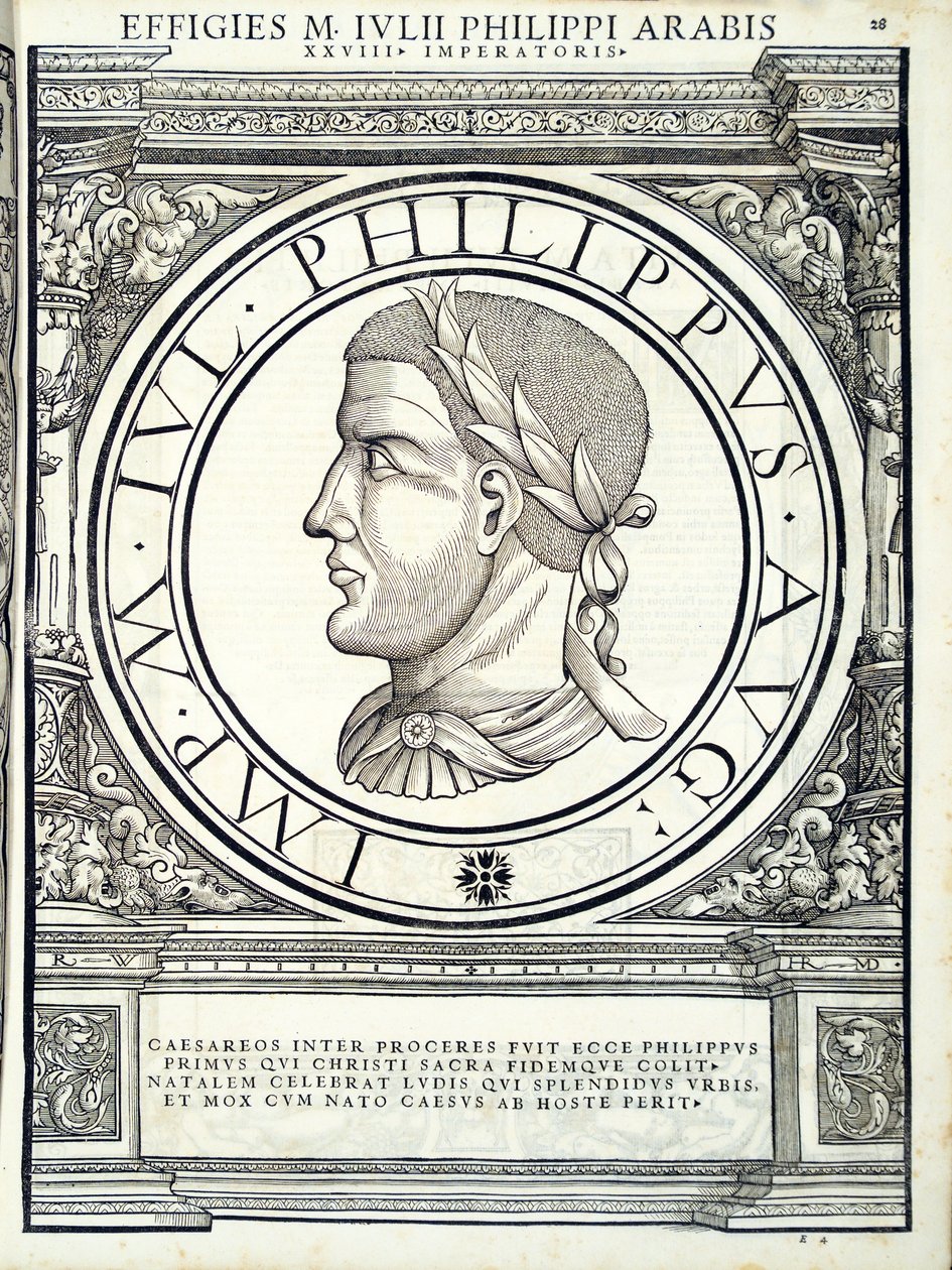 Iulius Philippus, illustration from Imperatorum Romanorum Omnium Orientalium et Occidentalium Verissimae Imagines ex Antiquis Numismatis by Hans Rudolf Manuel Deutsch