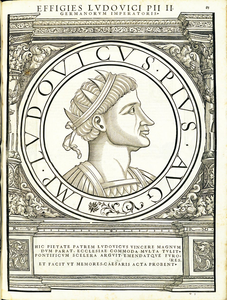Ludouicus Pius, illustration from Imperatorum Romanorum Omnium Orientalium et Occidentalium Verissimae Imagines ex Antiquis Numismatis by Hans Rudolf Manuel Deutsch