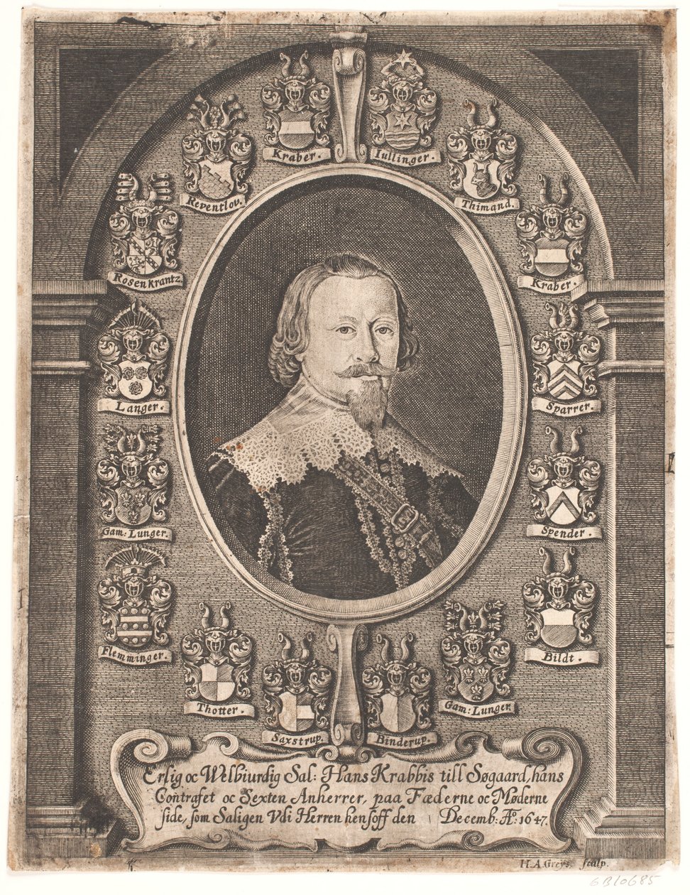 Hans Krabbe of Søgaard. From a Funeral Sermon 1648 by Hans Andreas Greys