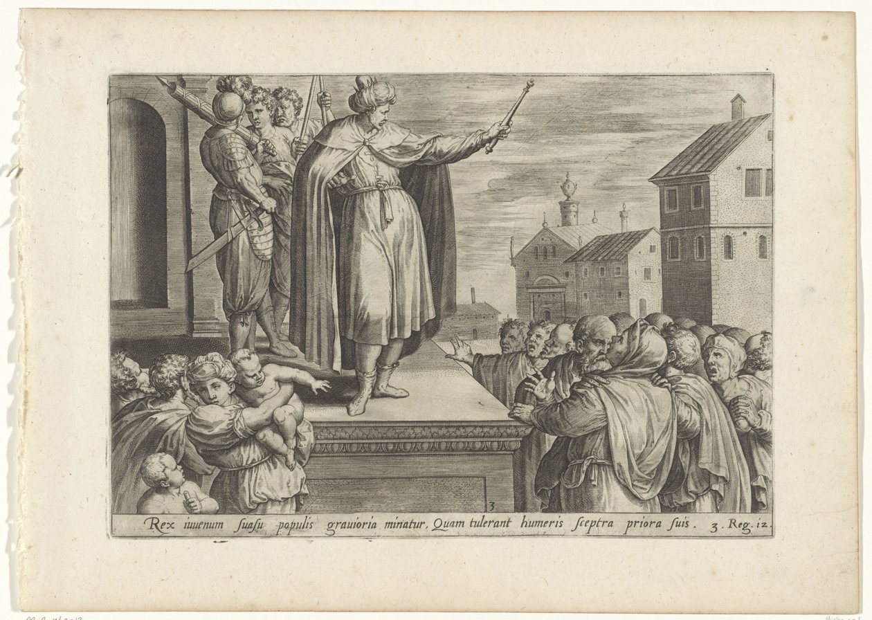 Rehoboam Answering the People by Hans Collaert (I) (attributed to)