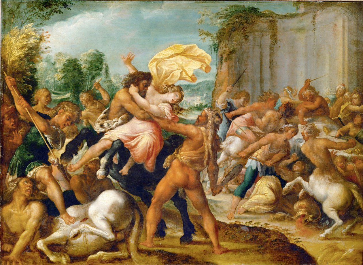 Hercules Delivers Dejaneira from the Centaur Eurytion by Hans I or Johann Rottenhammer