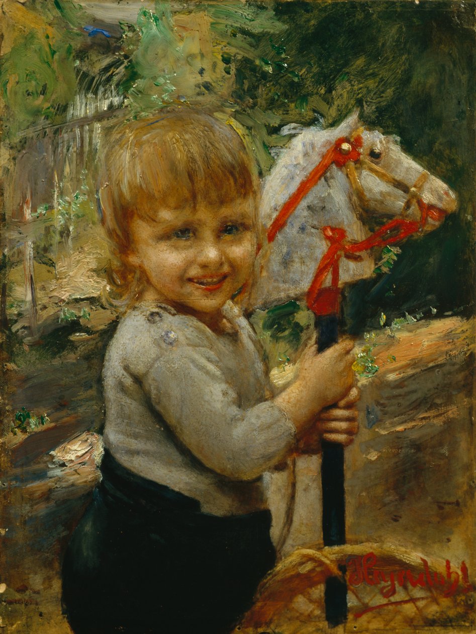 Boy with hobby horse by Hans Olaf Heyerdahl