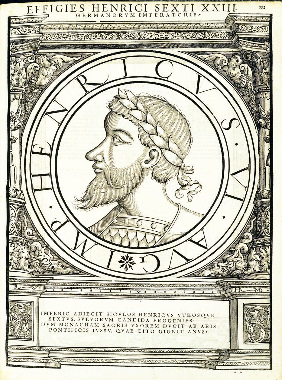 Henricus VI, illustration from Imperatorum Romanorum Omnium Orientalium et Occidentalium Verissimae Imagines ex Antiquis Numismatis by Hans Rudolf Manuel Deutsch