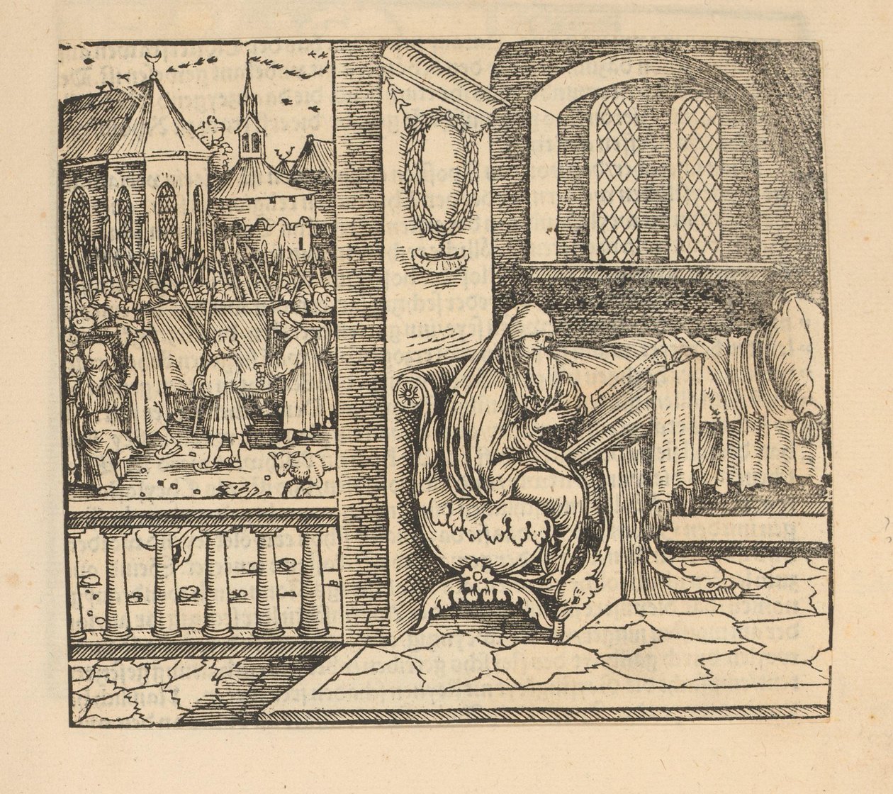 Praying Woman and Funeral Procession by Hans Schäufelein (possibly)