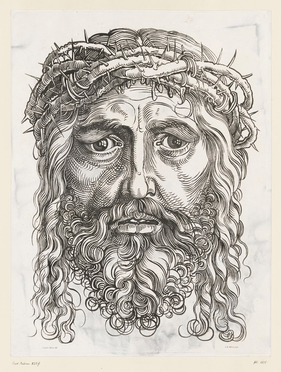 Large Head of Christ with Crown of Thorns by Hans Sebald (after) Beham