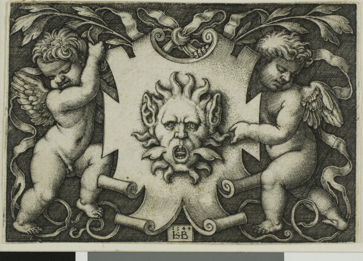 Ornament with a Mask Held by Two Genii by Hans Sebald Beham