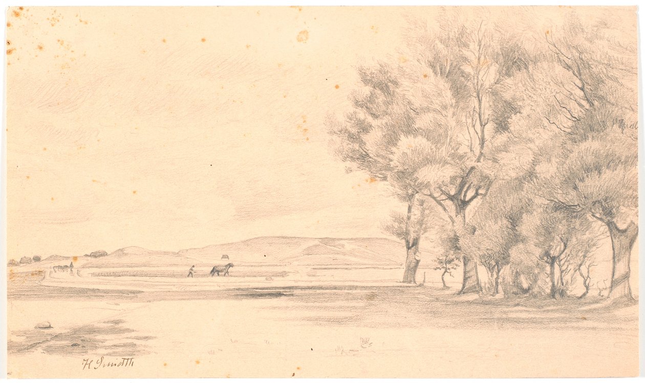 Landscape with Plowed Field; Tall Trees on the Right by Hans Smidth