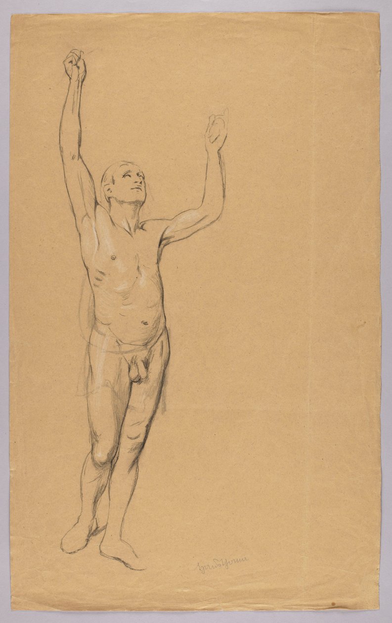 Male Nude with Raised Arms by Hans Thoma