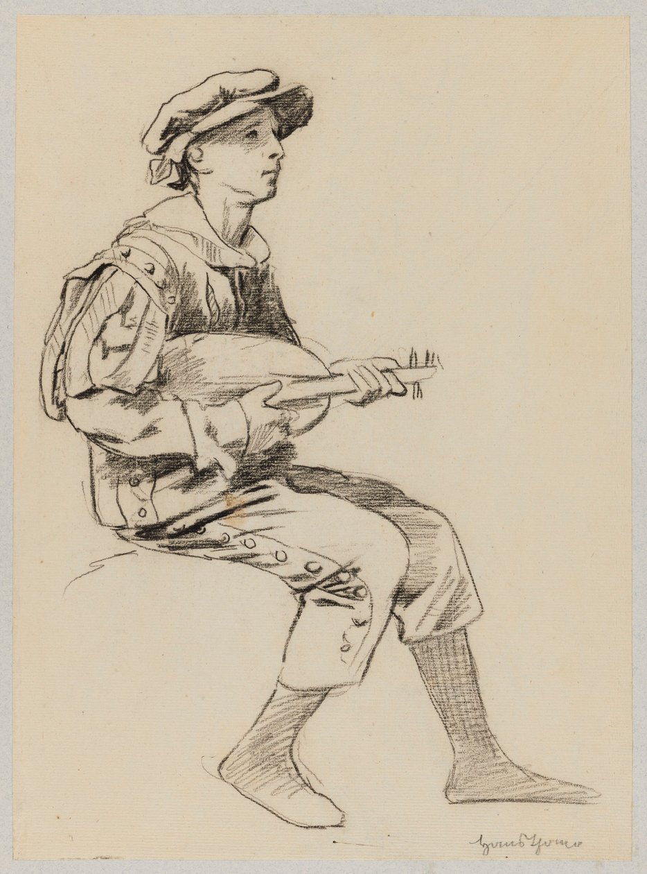 Boy in Renaissance Costume Playing the Lute by Hans Thoma