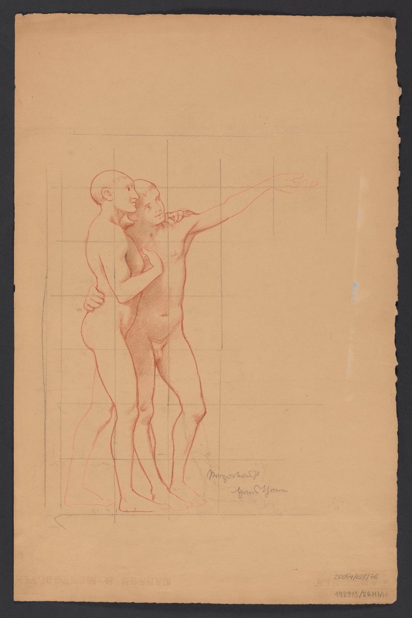 Two Naked Embracing Youths by Hans Thoma