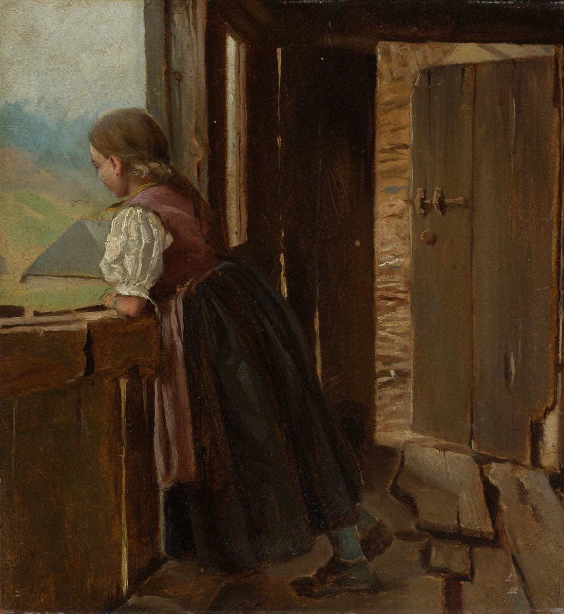 Girl on the Arbor of a Farmhouse by Hans Thoma