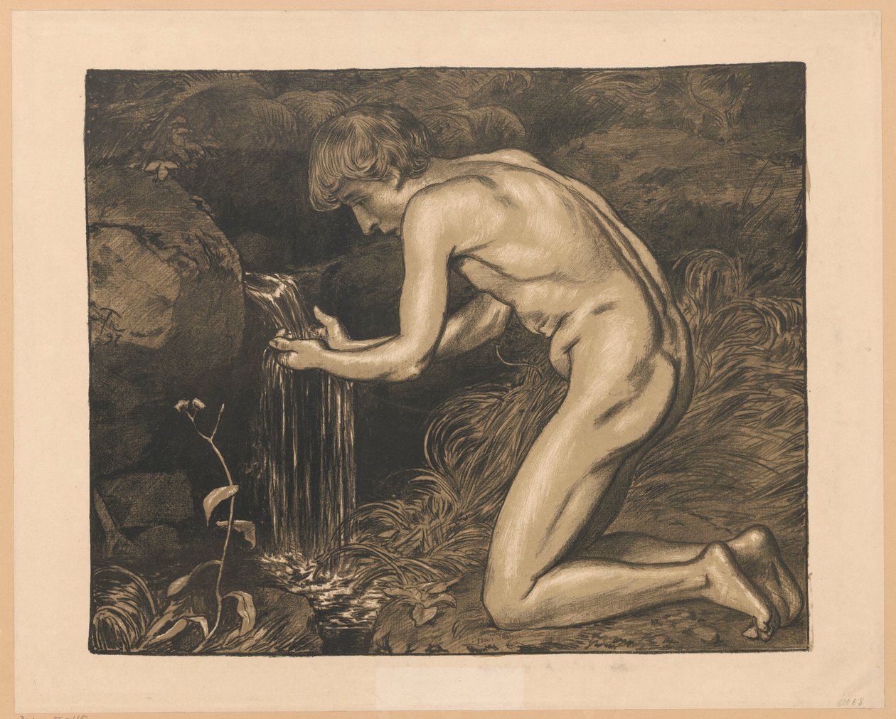 Young Man Drawing Water from a Spring, Nude by Hans Thoma