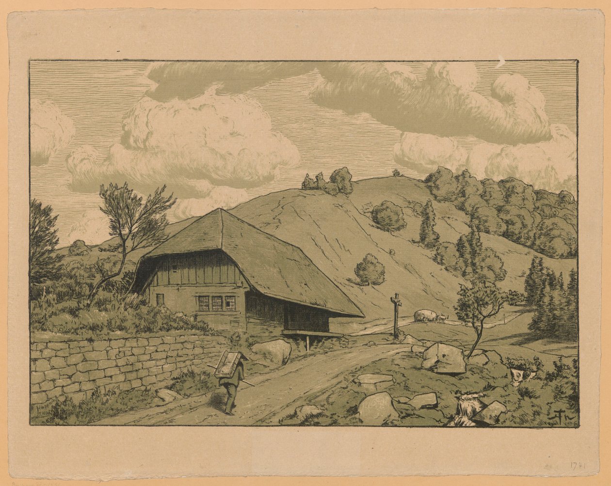 Rural Landscape with Wanderer from the Vicinity of Happach in the Black Forest by Hans Thoma