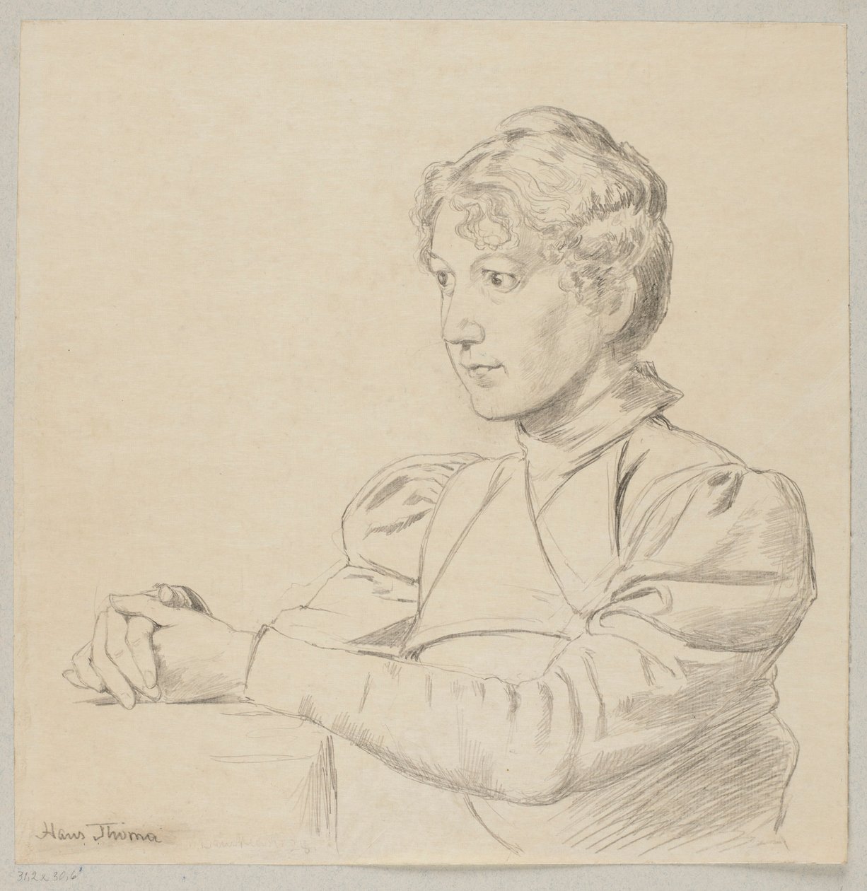 Portrait of a Young Girl with Hands on the Table, Shown to the Waist by Hans Thoma