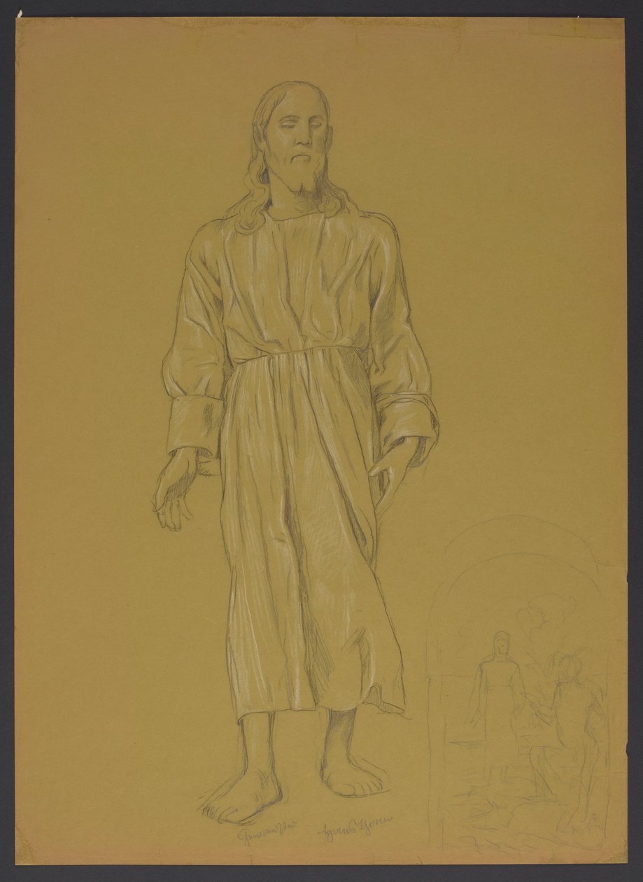 Study of the Figure of Christ, with a Sketch for the Painting "The Baptism of Christ" by Hans Thoma
