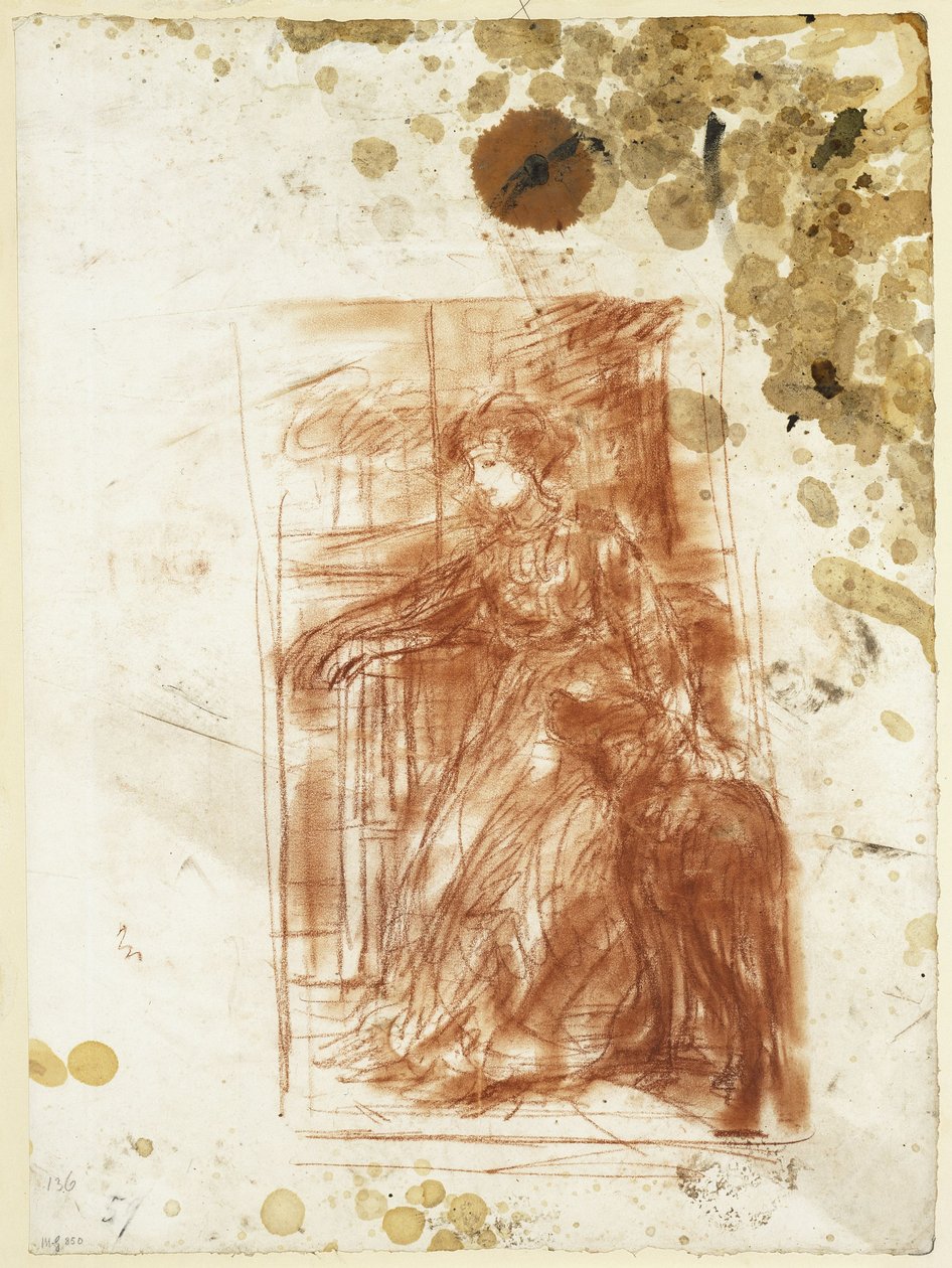 Seated Woman Facing Left, with Dog by Hans von Marées
