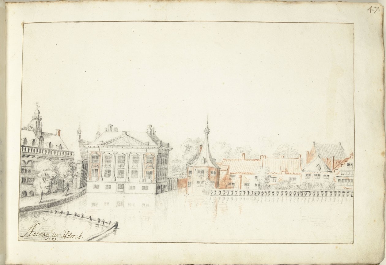 View of the Buildings at the Hofvijver, The Hague by Harmen ter Borch (signed by artist)