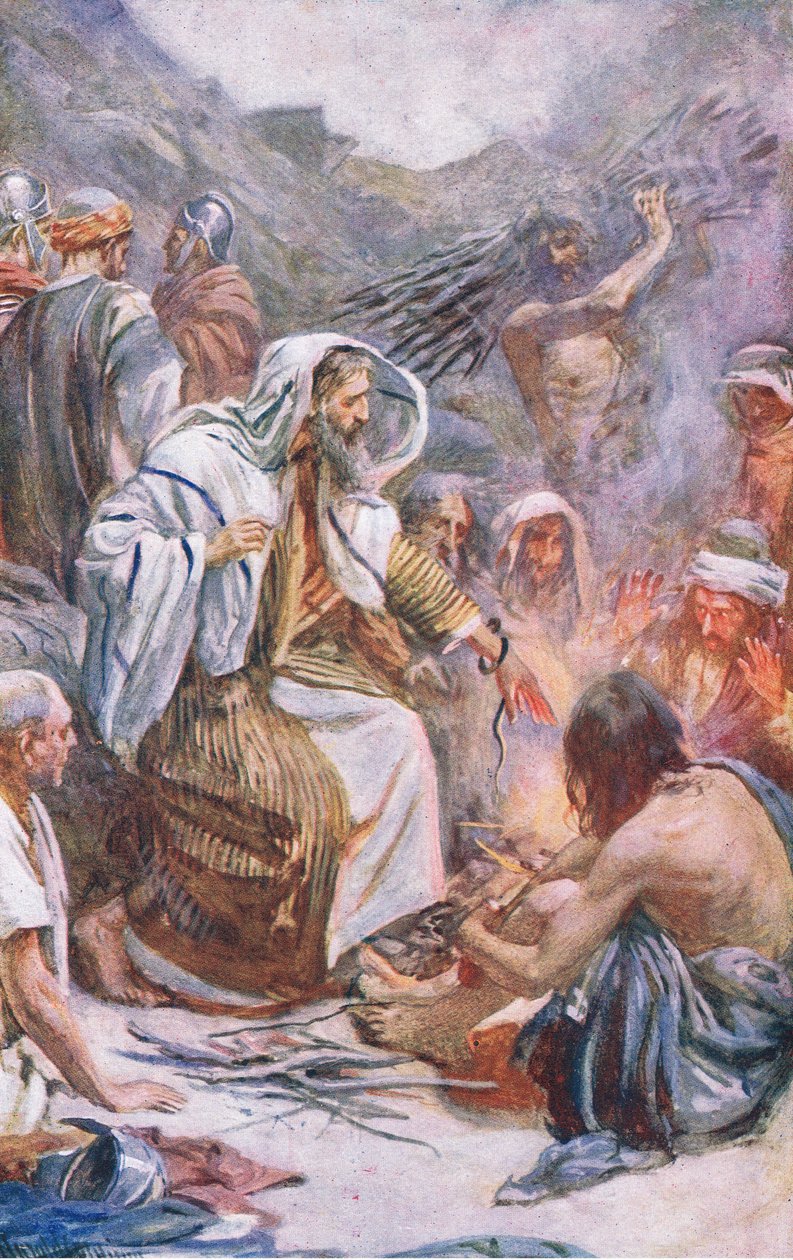 St Paul at Melita, illustration from Harold Copping Pictures: The Crown Series by Harold Copping