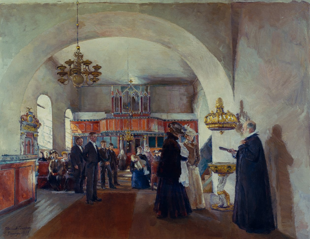 Christening in Stange Church by Harriet Backer