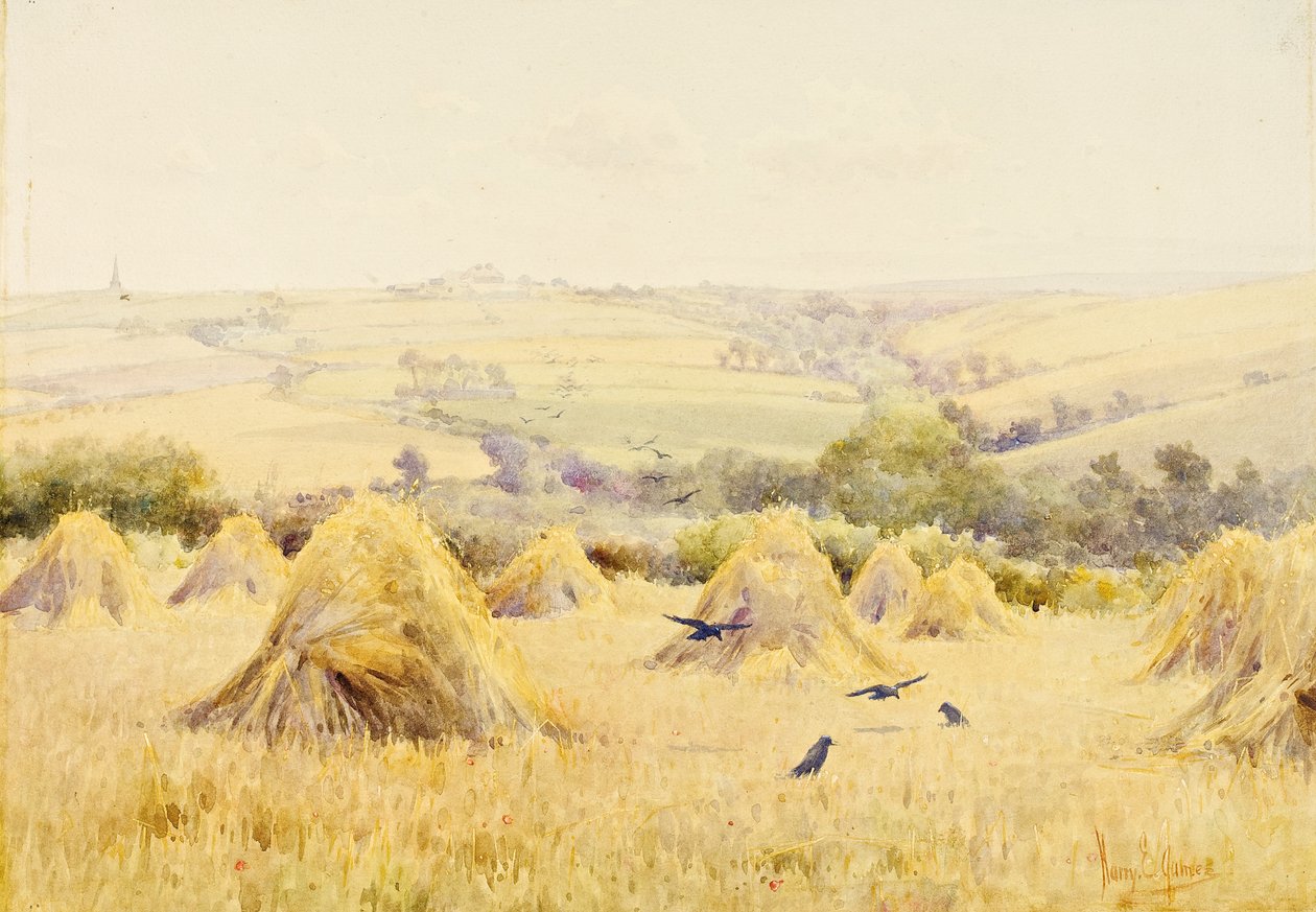 View of a Cornfield with Rooks by Harry E. James
