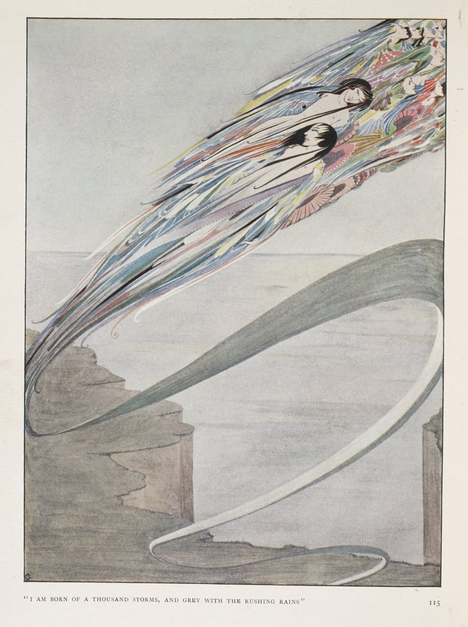 I am born of a thousand storms, and grey with the rushing rains by Harry Clarke