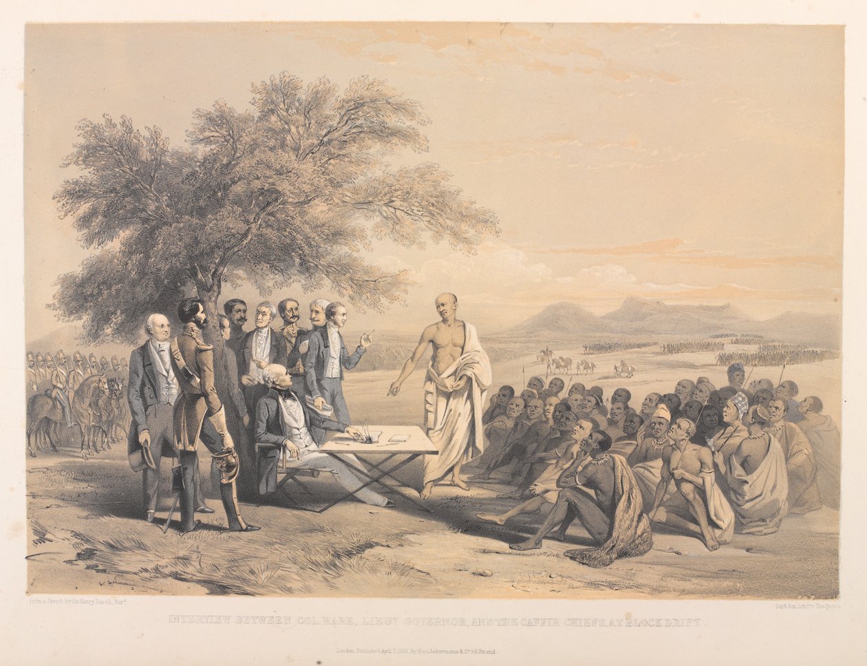Interview between Col Hare, Lieut. Governor, and the Caffre Chiefs, at Block Drift by Harry Francis Darell