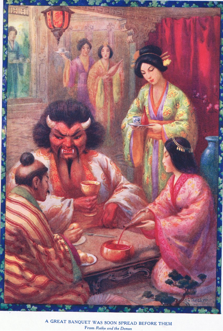 A great banquet was soon spread before them (from Raiko and the Demon) by Harry George Theaker
