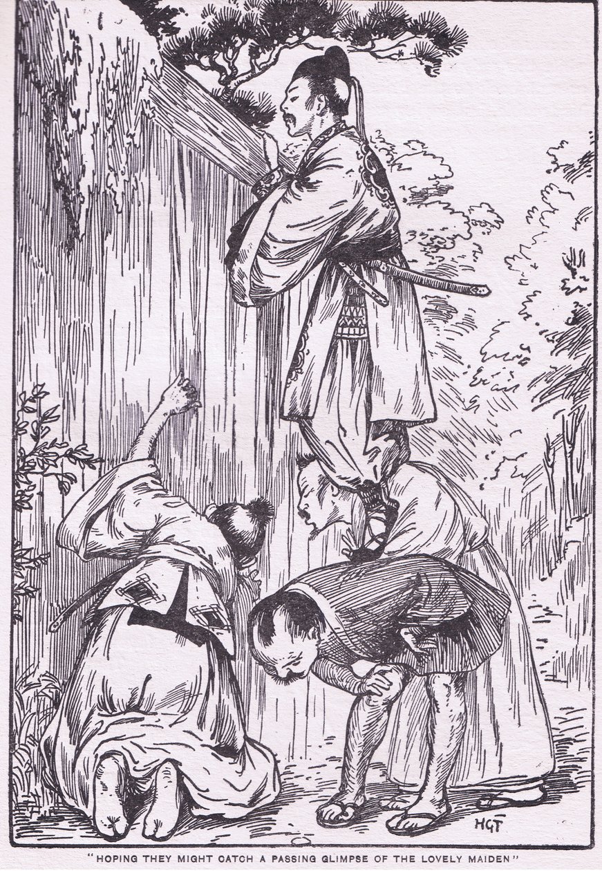 Hoping they might catch a glimpse of the lovely maiden (from Daughter of the Moon) by Harry George Theaker