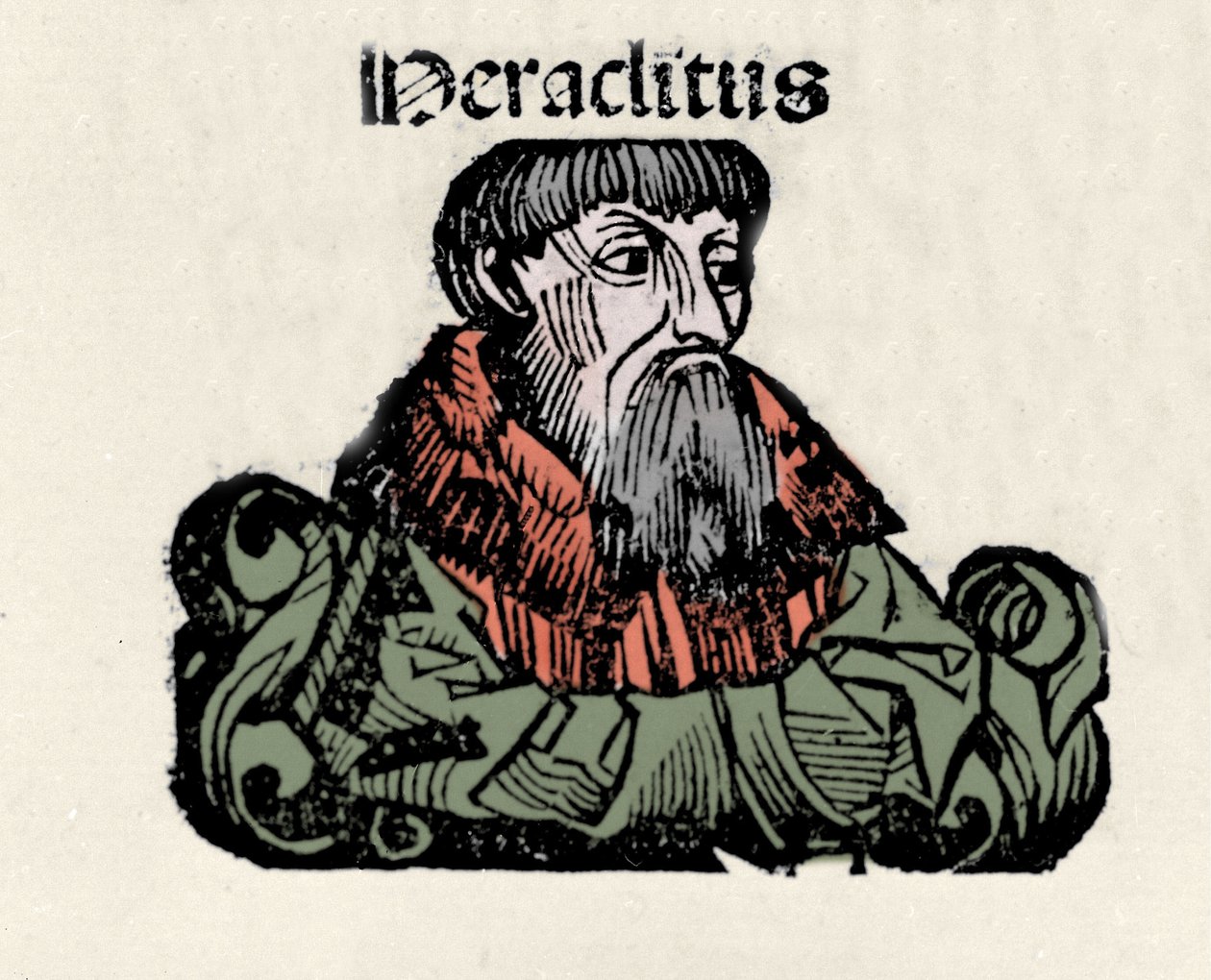 Portrait of the Greek Philosopher Heraclitus of Ephesus (576-480 BC). Xylography of 