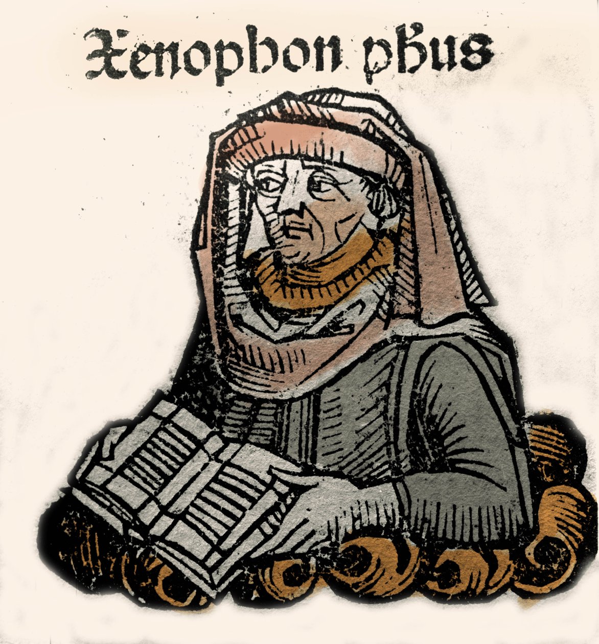 Xenophon of Athens, Greek philosopher and historian (ca. 430-ca. 355 BC). Xylography by Hartmann Schedel 