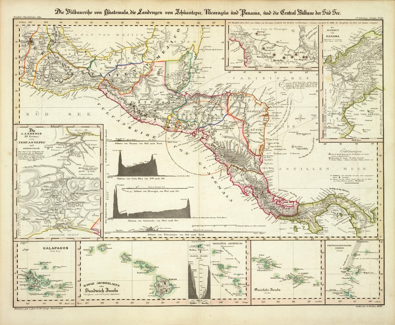 Map of Central America, the Galapagos, and Hawaii by Heinrich Berghaus