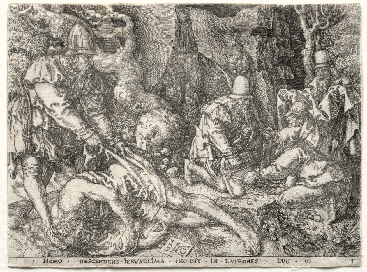 The Parable of the Good Samaritan: The Robbers Attacking the Travelers by Heinrich Aldegrever