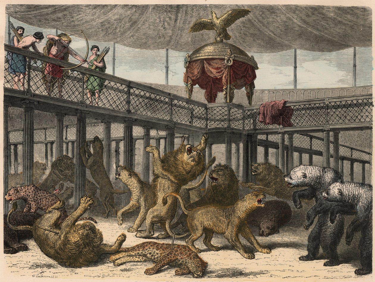 Ancient Rome: Culling of Wild Beasts in the Amphitheatre by the Emperor ...
