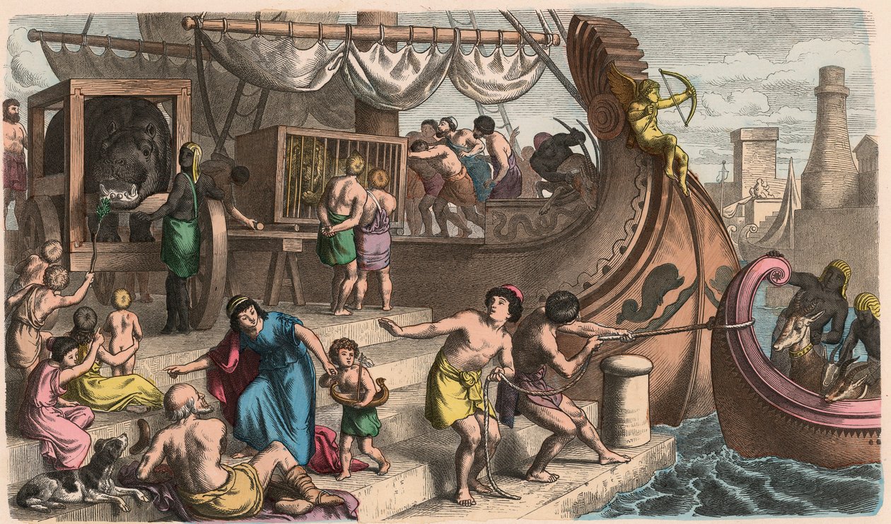Ancient Rome: Sea Travel, Wild Animals are Transported for the Circus by Heinrich Leutemann