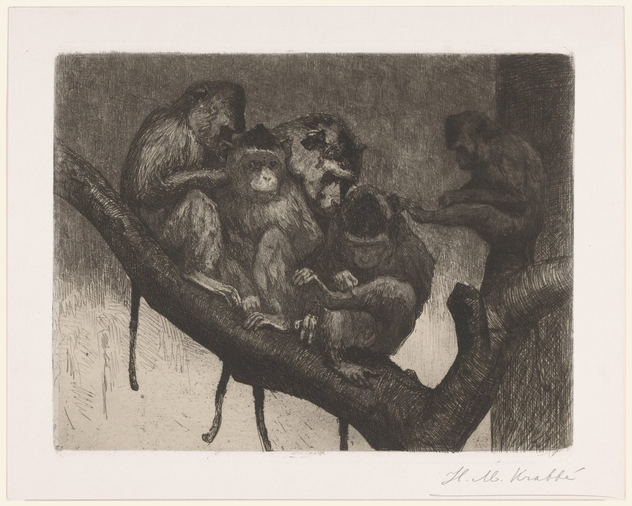 Five Monkeys in a Tree by Heinrich M. Krabbé (signed by artist)