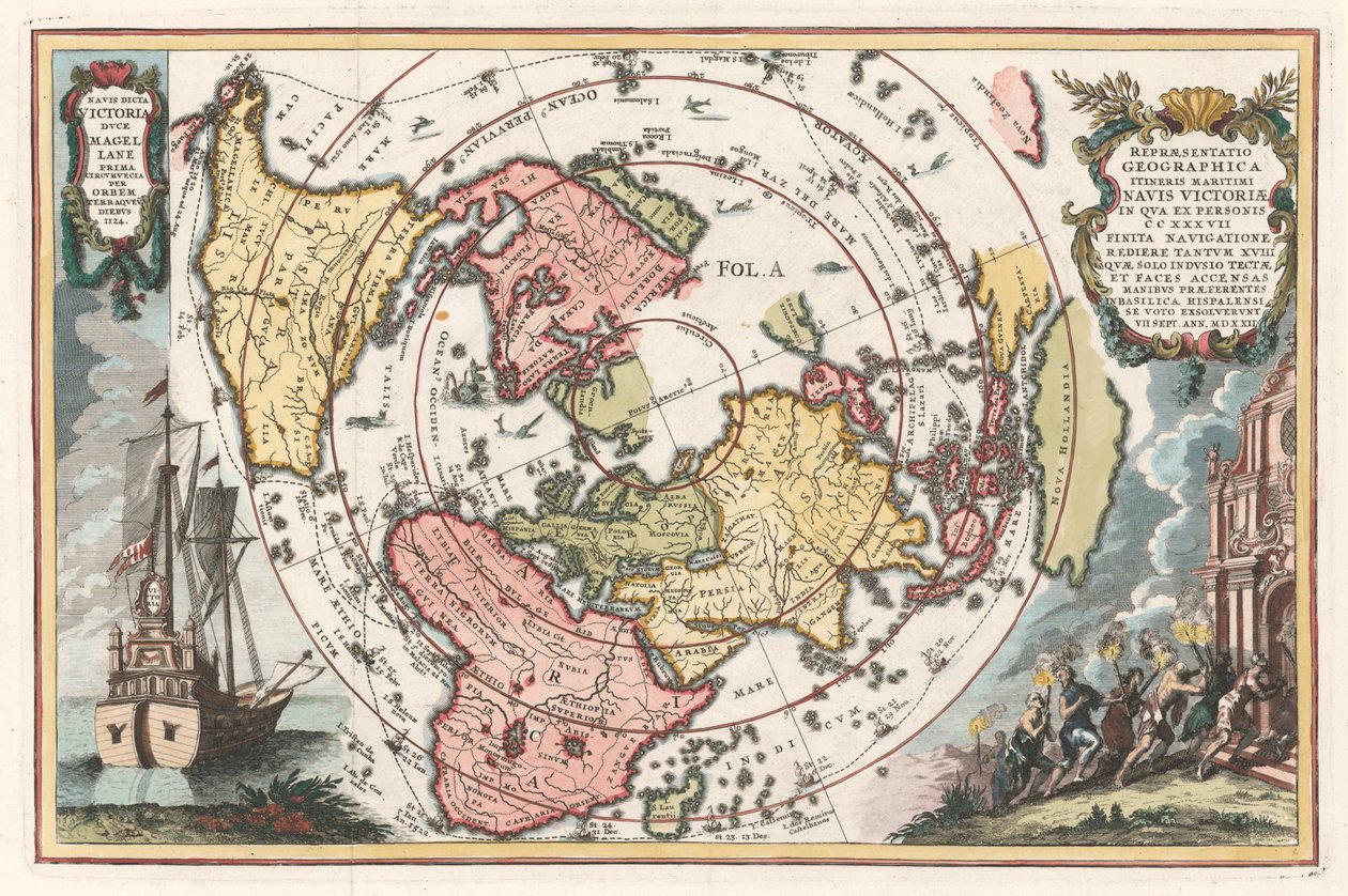 World Map with Magellan’s Circumnavigation from Scherer’s Atlas Novus by Heinrich Scherer