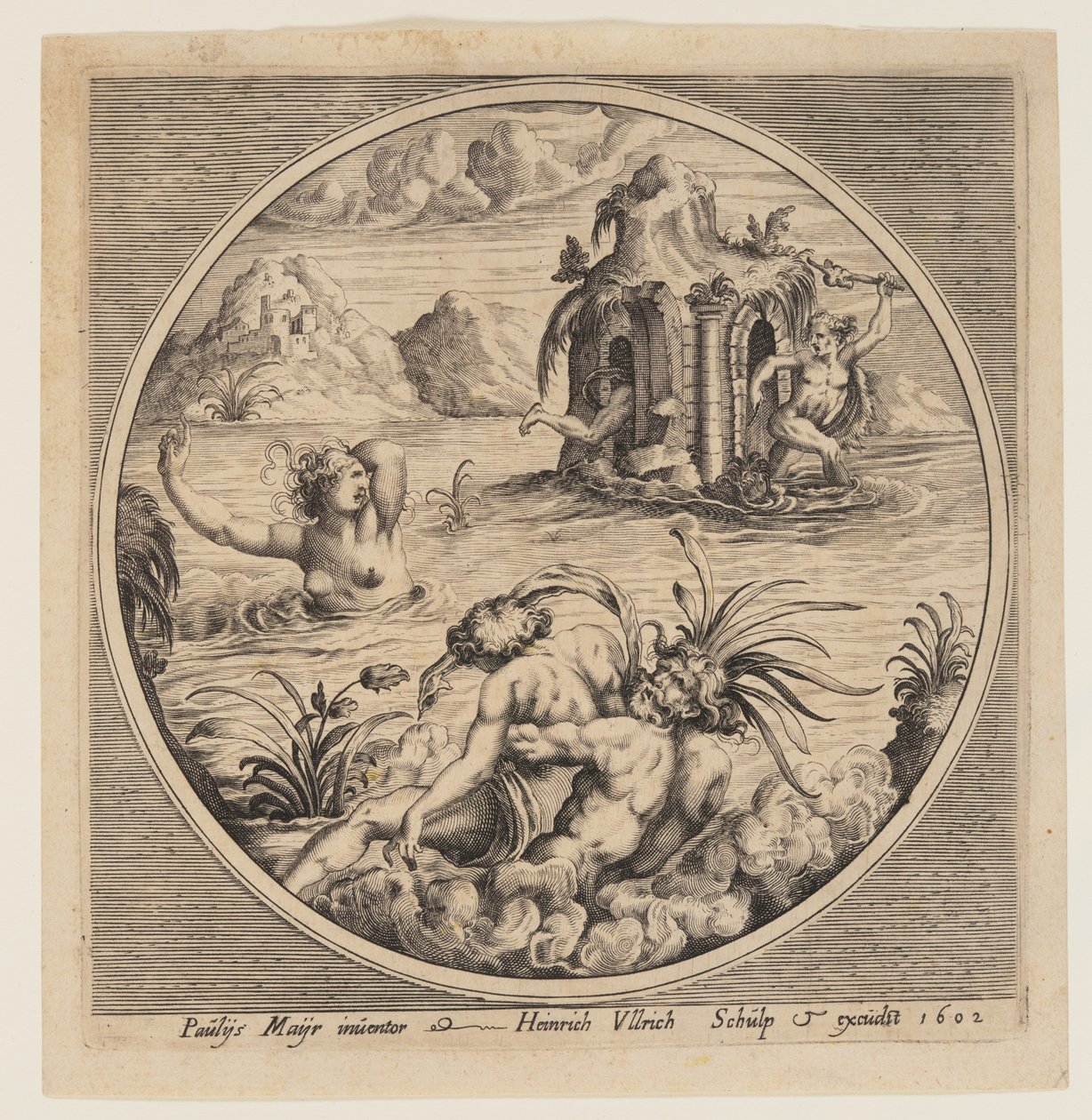 Mythological Marine Subject in a Roundel by Heinrich Ulrich