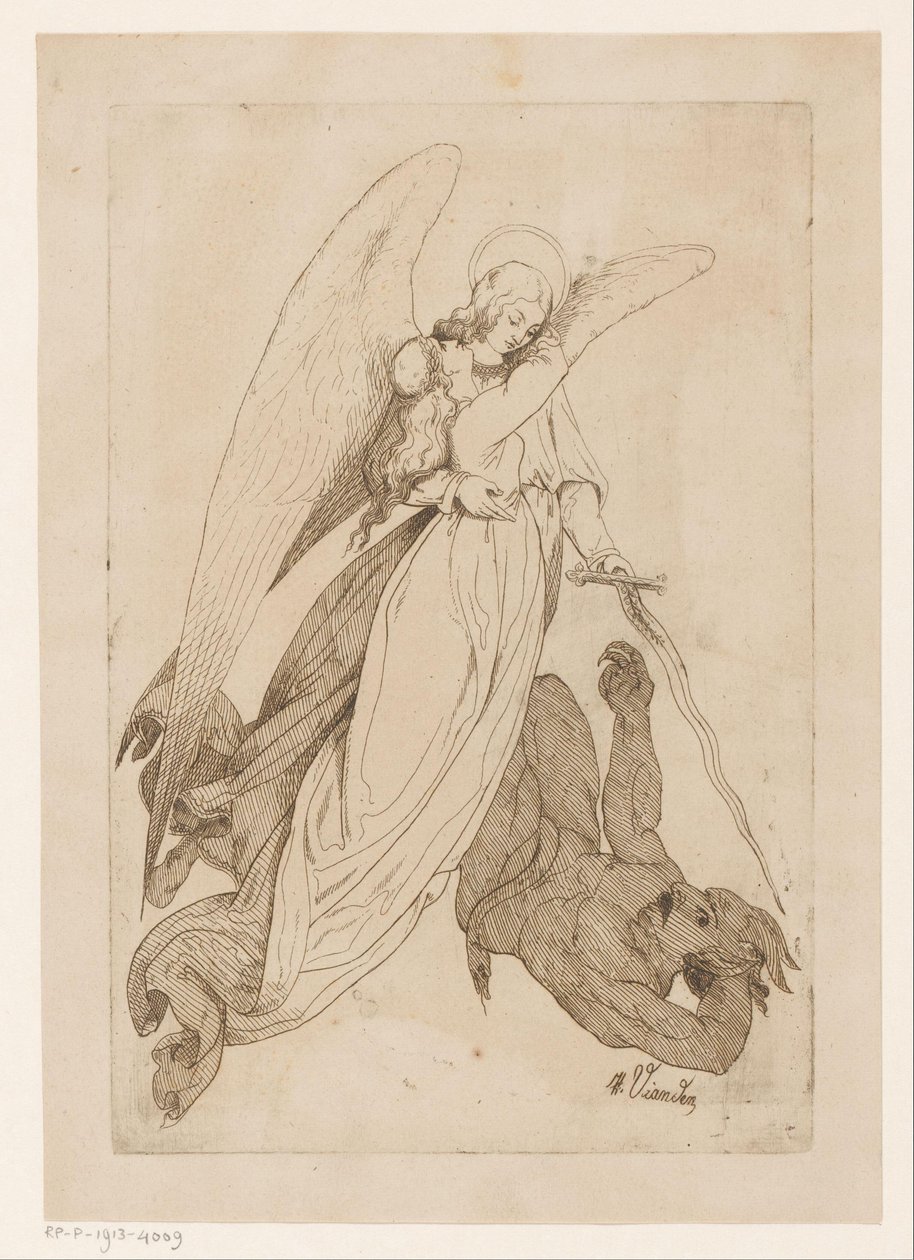 Angel Lifts a Female Saint and Defeats a Demon by Heinrich Vianden