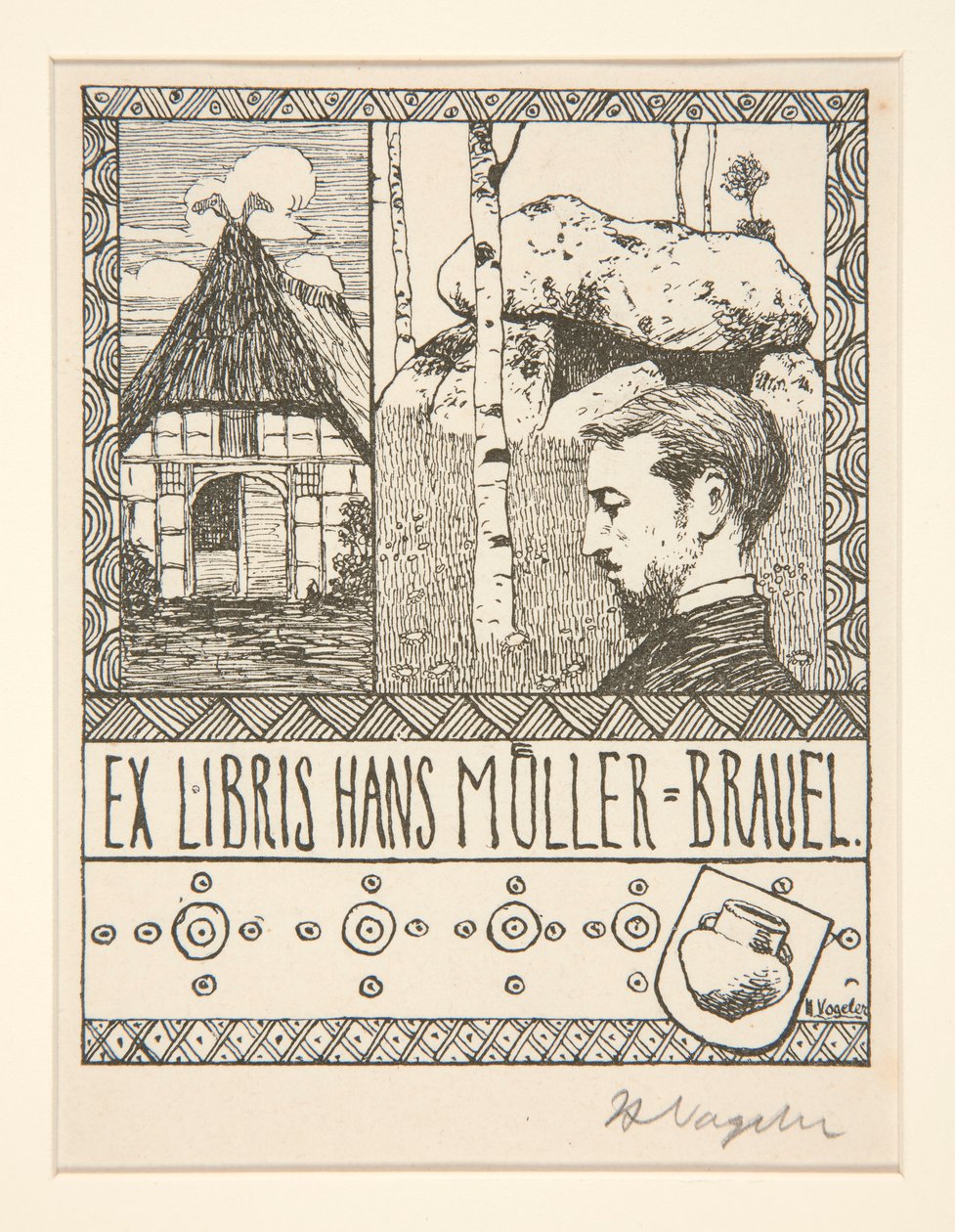 Bookplate: Ex Libris Hans Mueller-Blauel by Heinrich Vogeler