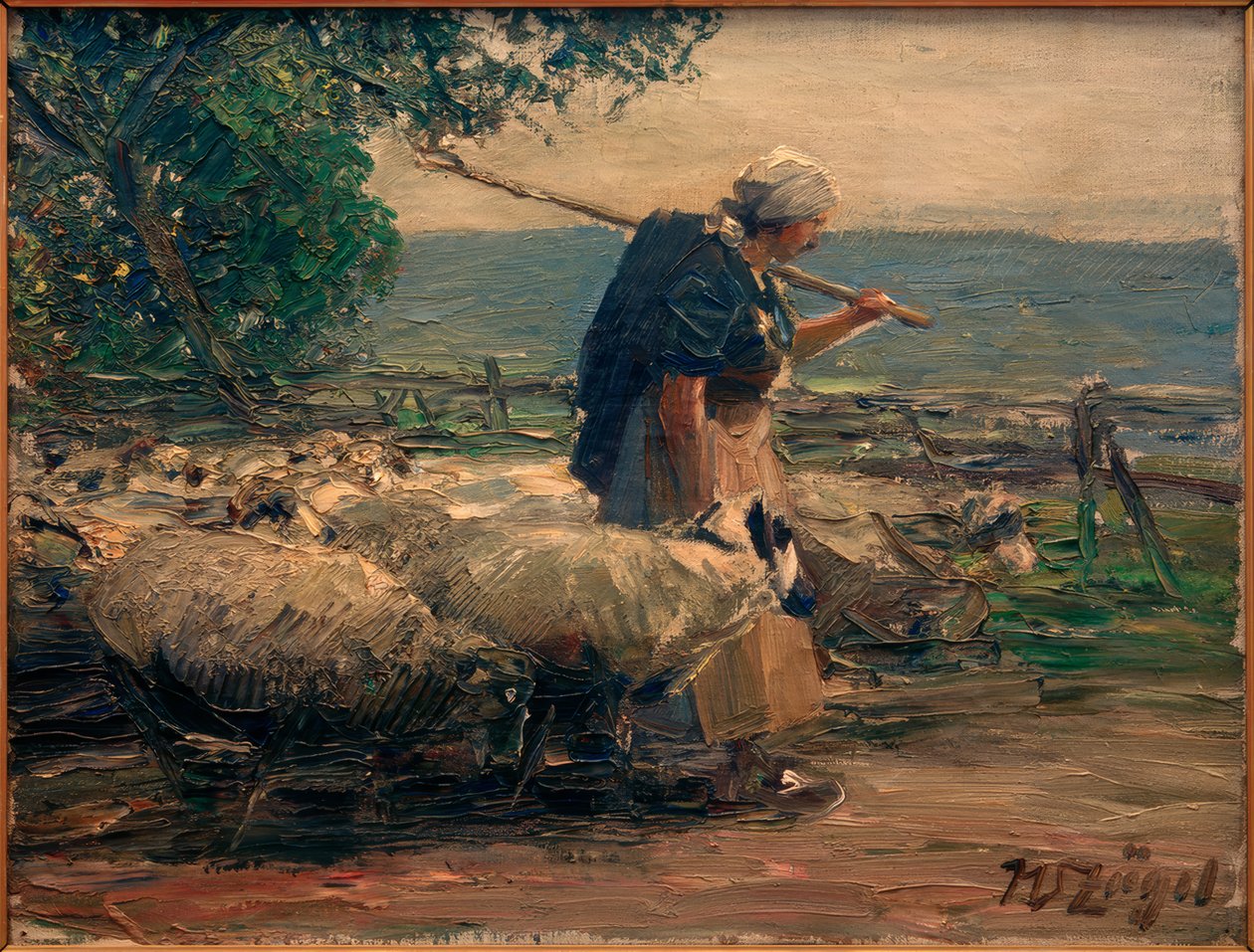 Shepherdess with Herd by Heinrich von Zügel