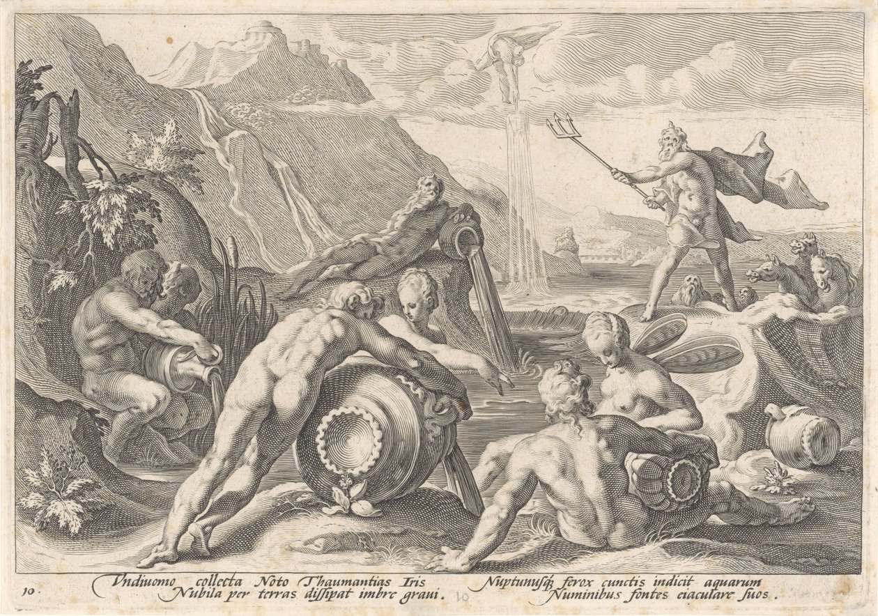 Neptune Orders the River Gods to Cause a Flood by Hendrick Goltzius (workshop of)